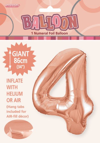 Giant Rose Gold Number 4 86cm (34”) Foil Balloon